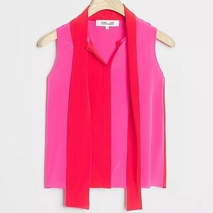 Diane von Furstenberg × Anthropologie Regine Silk Tie Neck Sleeveless Blouse SM